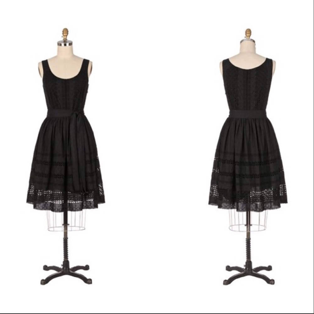 Anthro Odille Black Lace Eyelet Dress Size 4